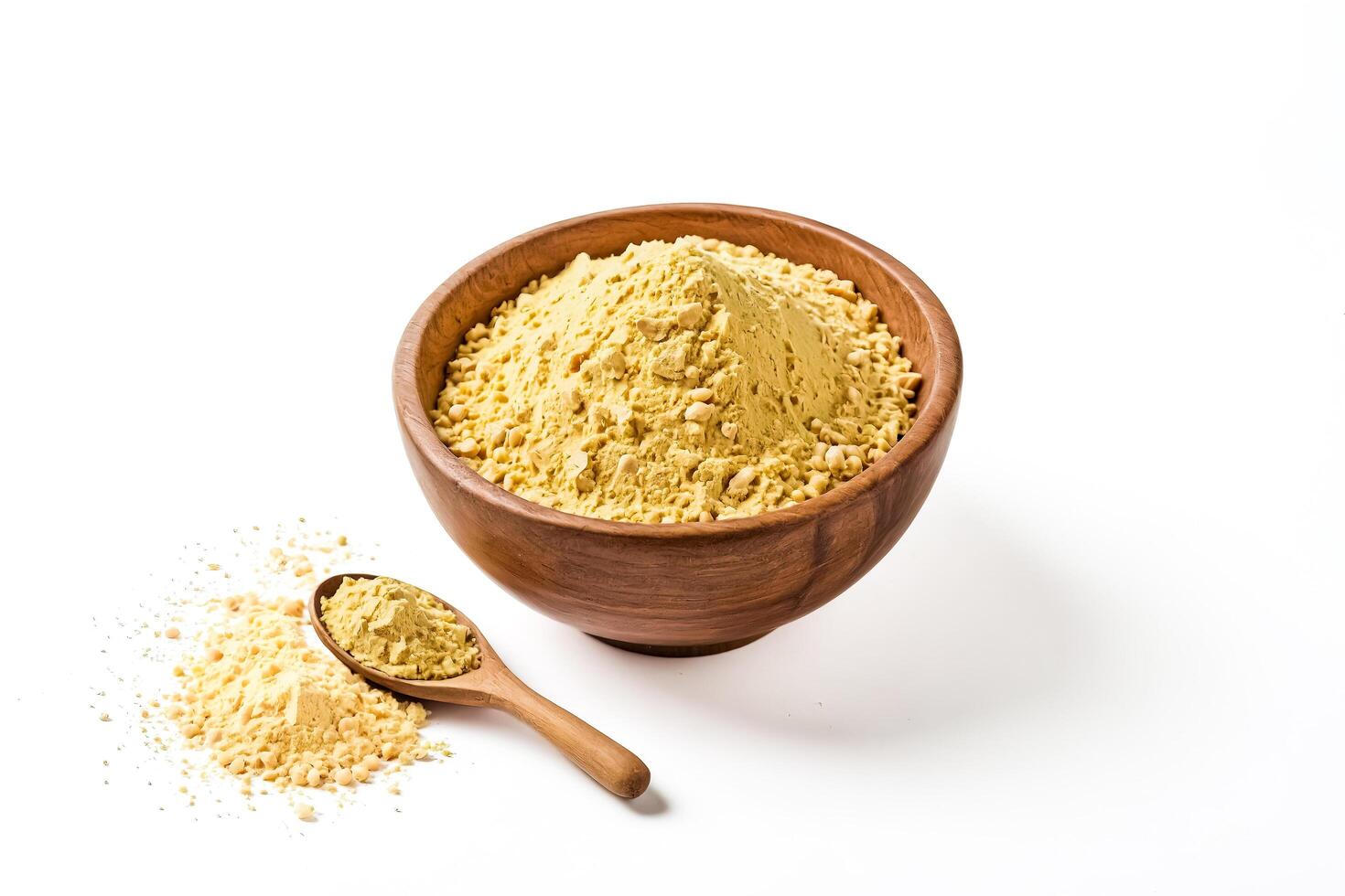 Yellow Chickpea Flour in Wooden Bowl and Spoon photo
