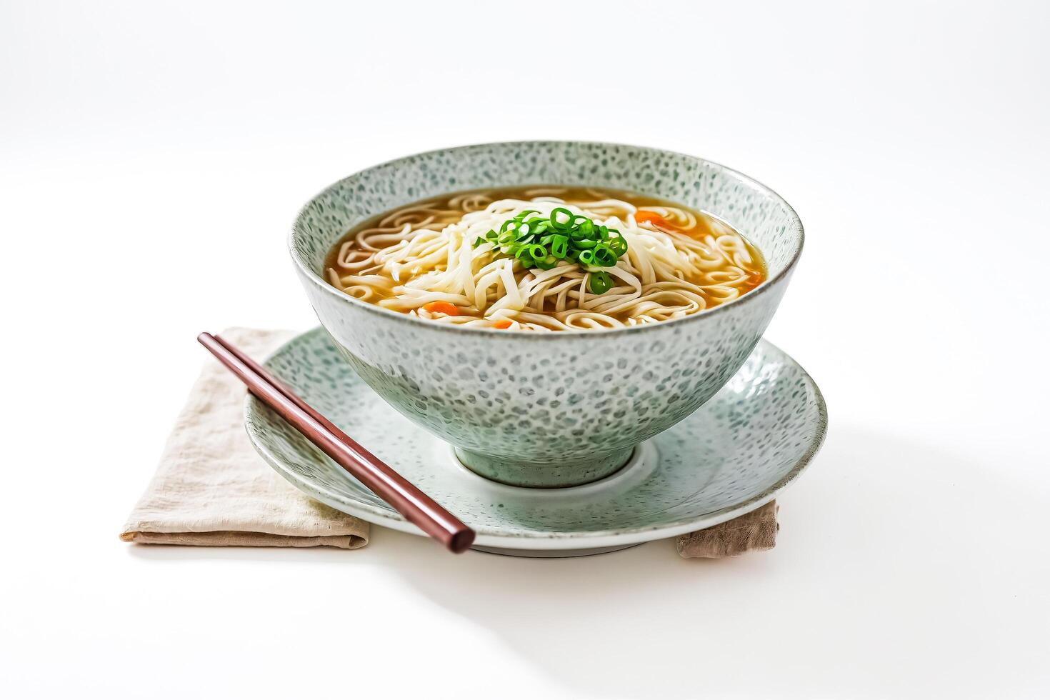 A Bowl of Noodles with Chopsticks on a Placemat photo