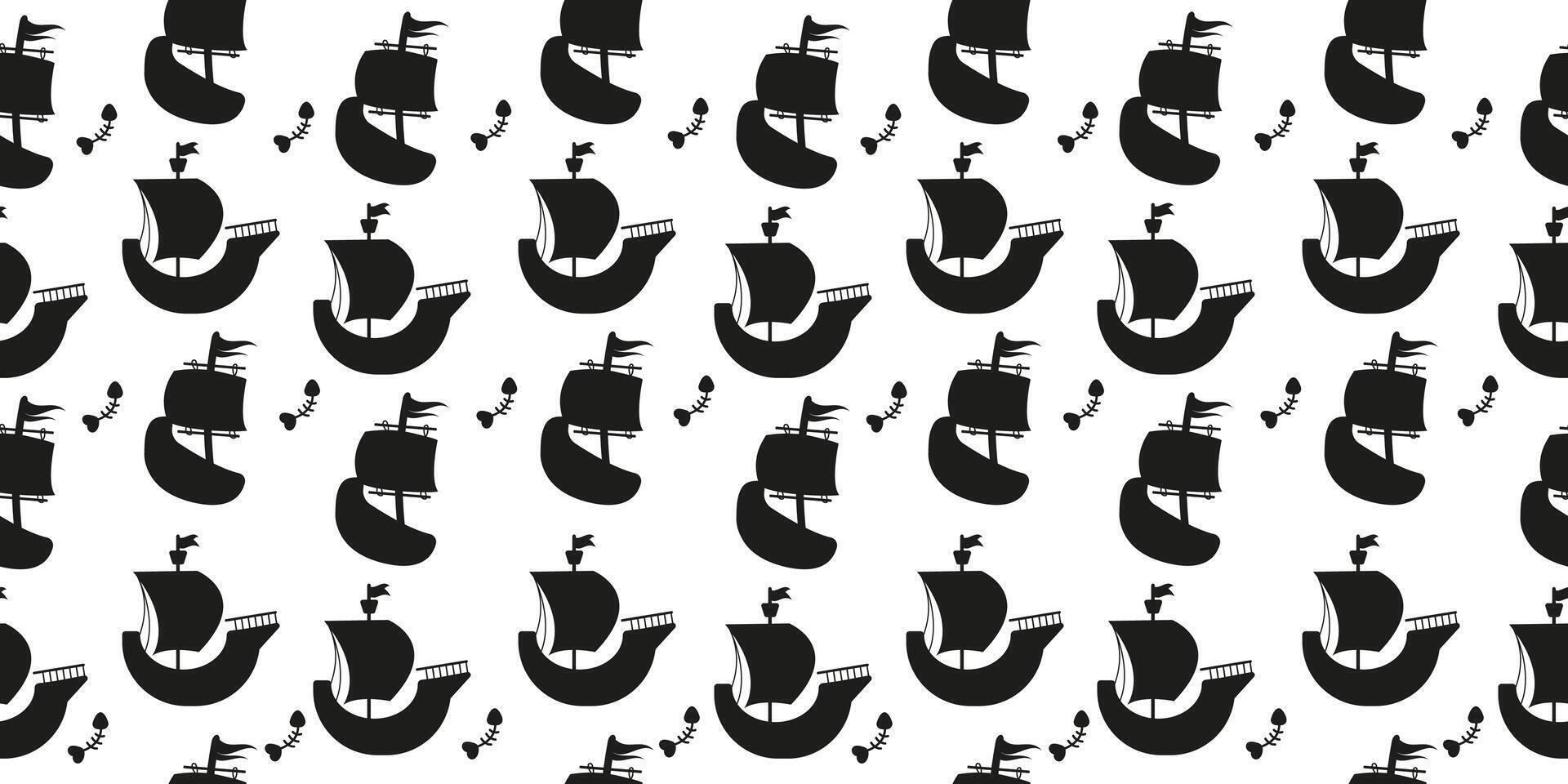 Pirate silhouette ship seamless pattern in flat design vector