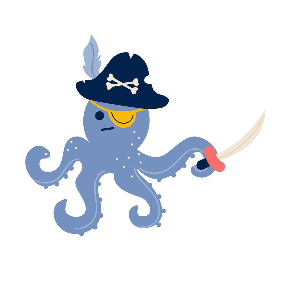Pirate characters octopus flat style vector