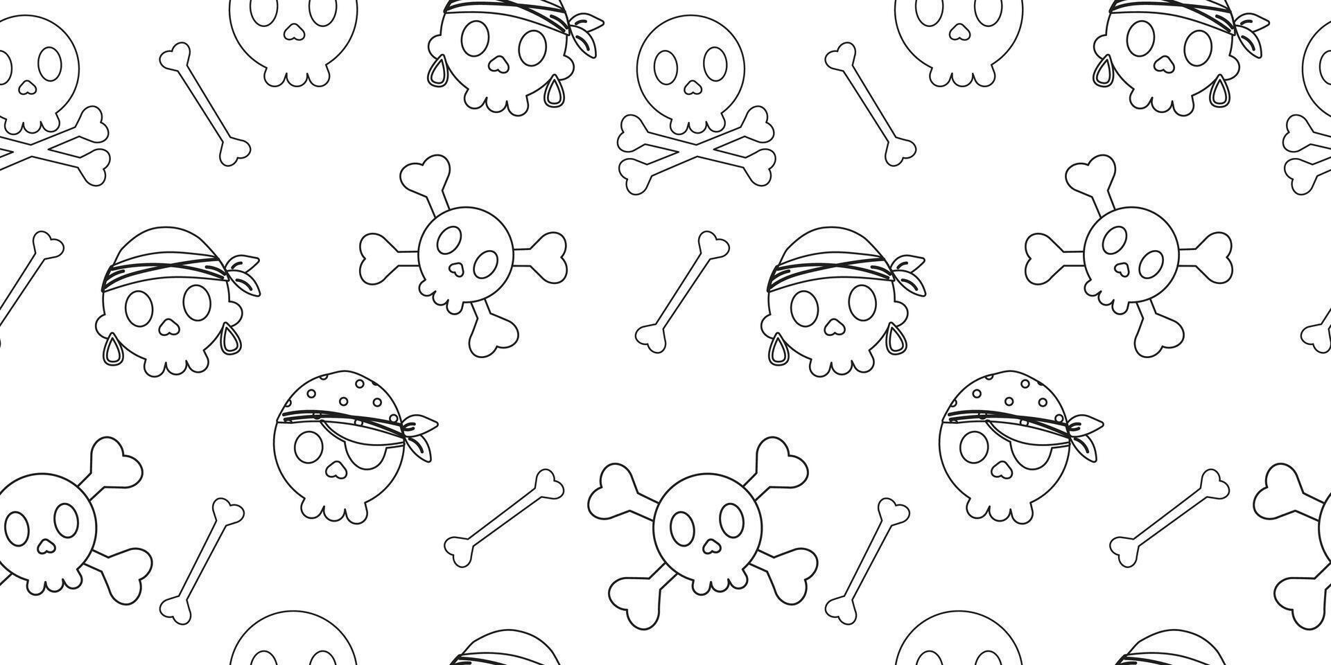 Pirate outline skull seamless pattern in flat design vector