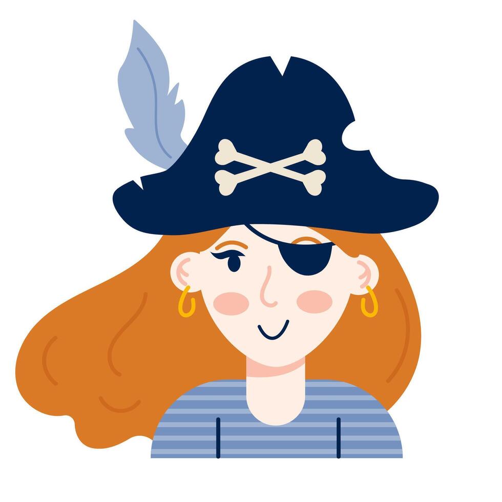 Pirate girl character in flat style on white background vector