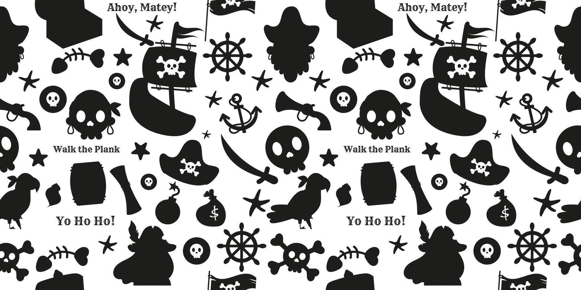Pirate silhouette elements seamless pattern vector