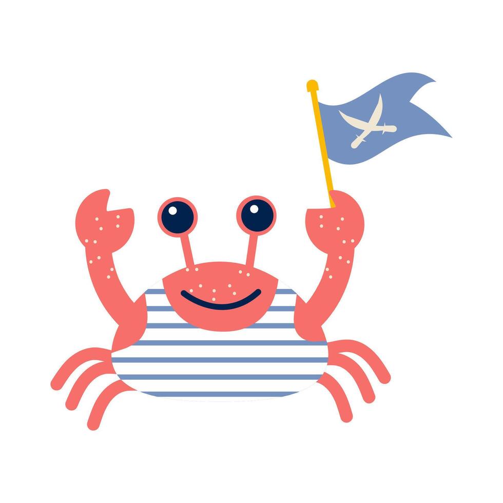 Pirate characters crab flat style vector
