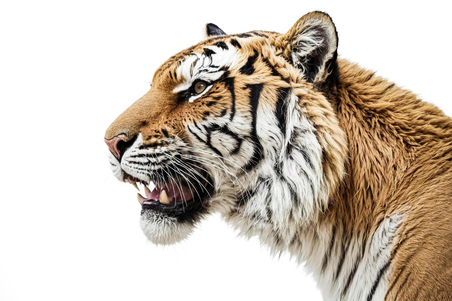Closeup of a Tiger's Face with Open Mouth photo