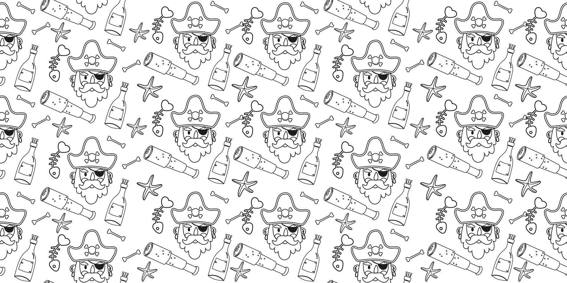 Pirate outline seamless pattern in flat design vector