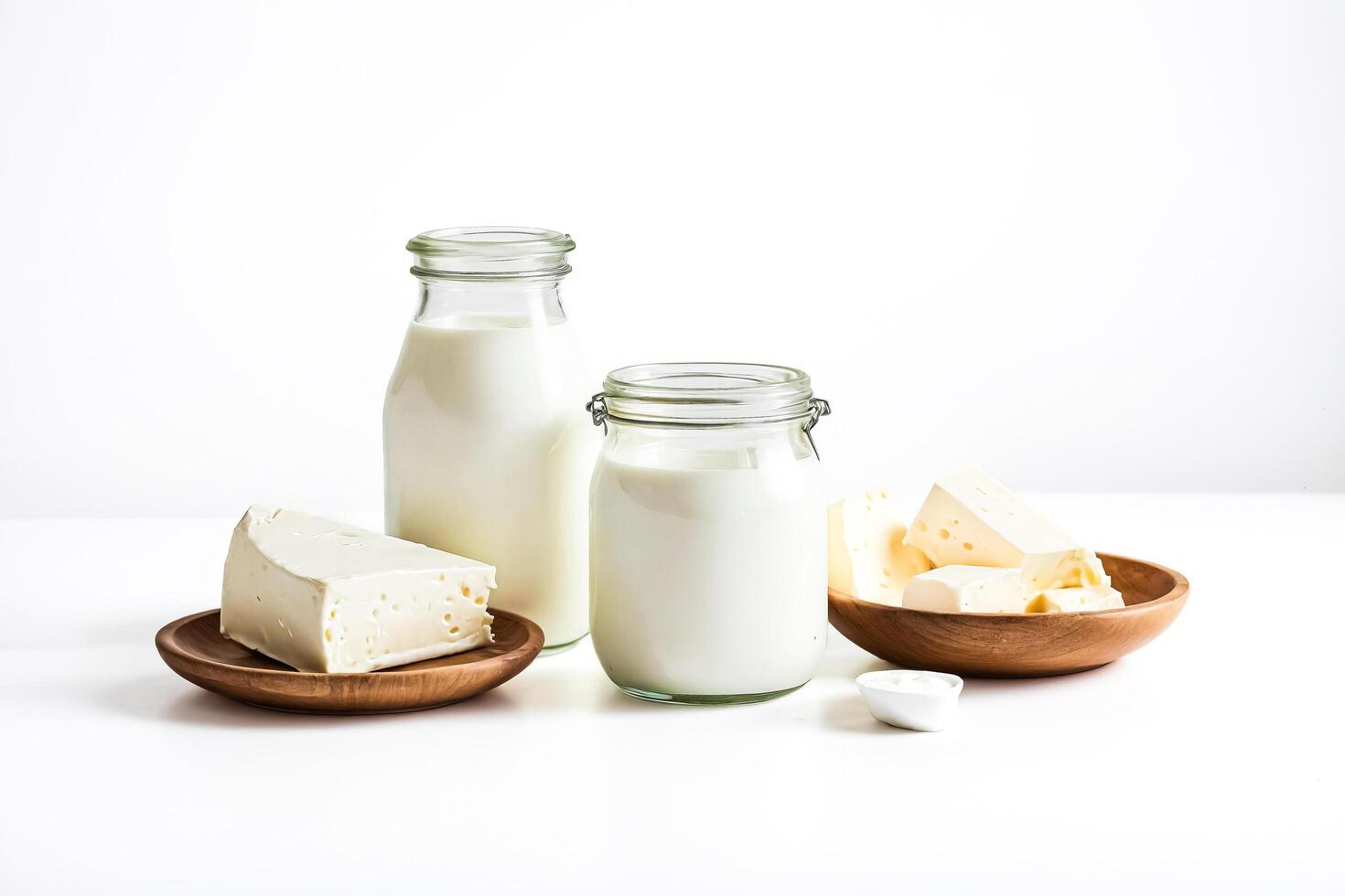 Milk, Cheese, and Cream on White Background photo