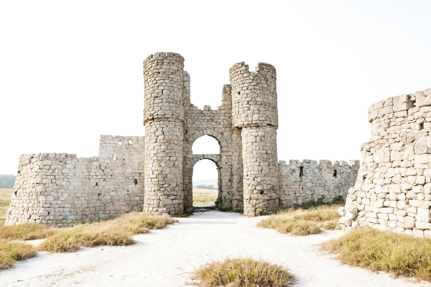 Ancient Stone Fortress Gate with Grassy Path photo