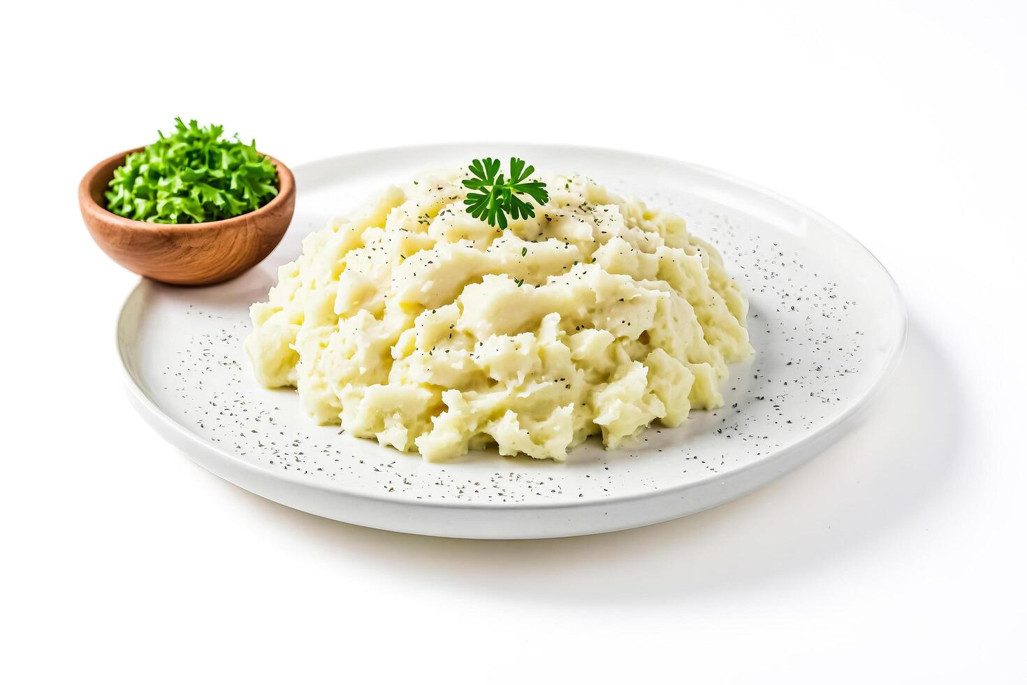 Mashed potatoes with parsley and pepper photo