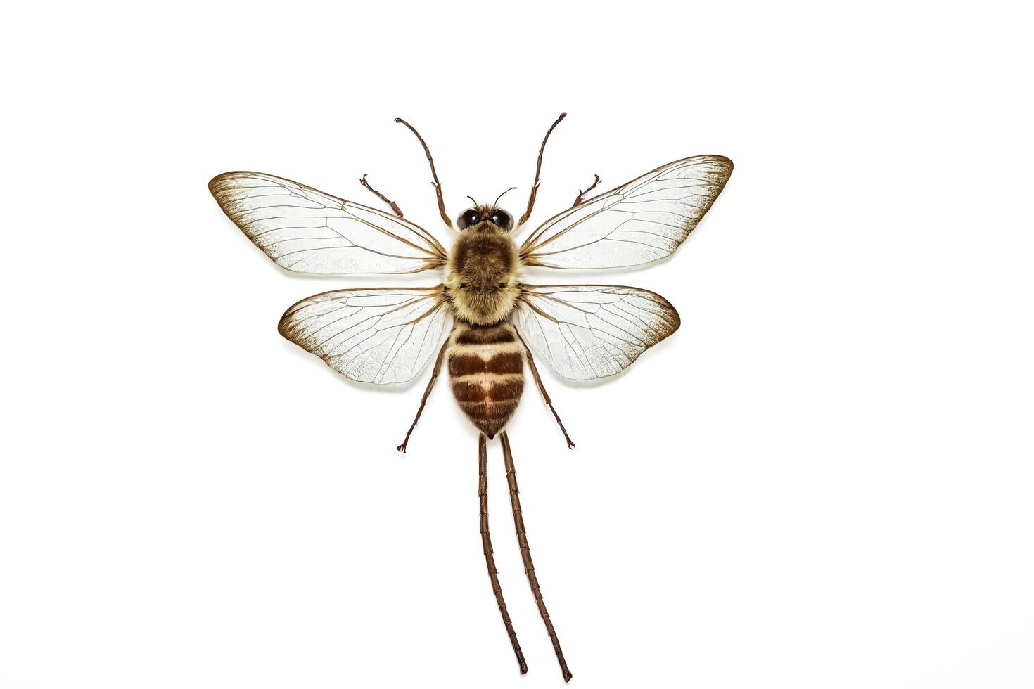 Close-up of a Bee with Wings Spread on a White Background photo