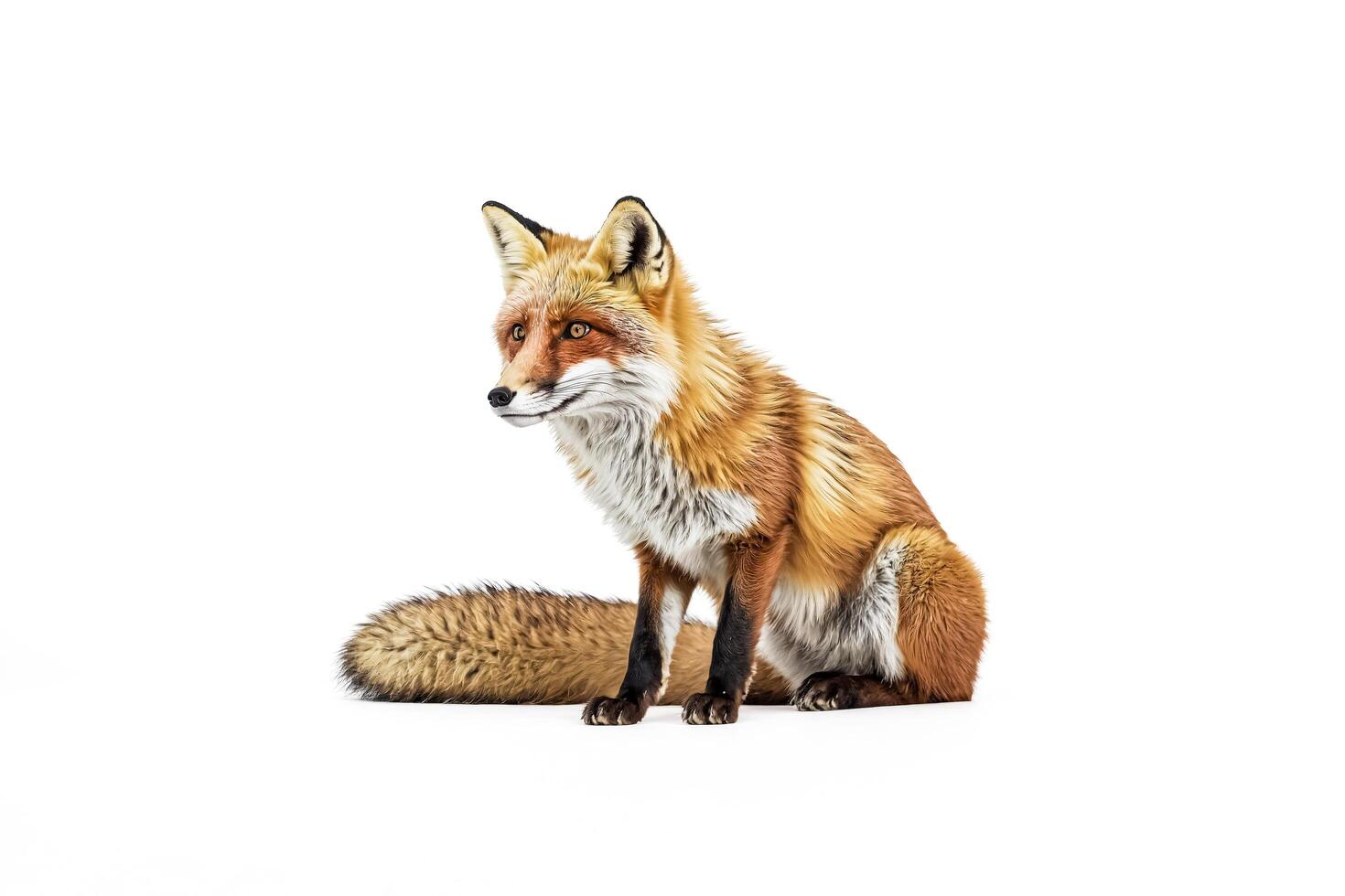 Red Fox Sitting Isolated on White Background photo
