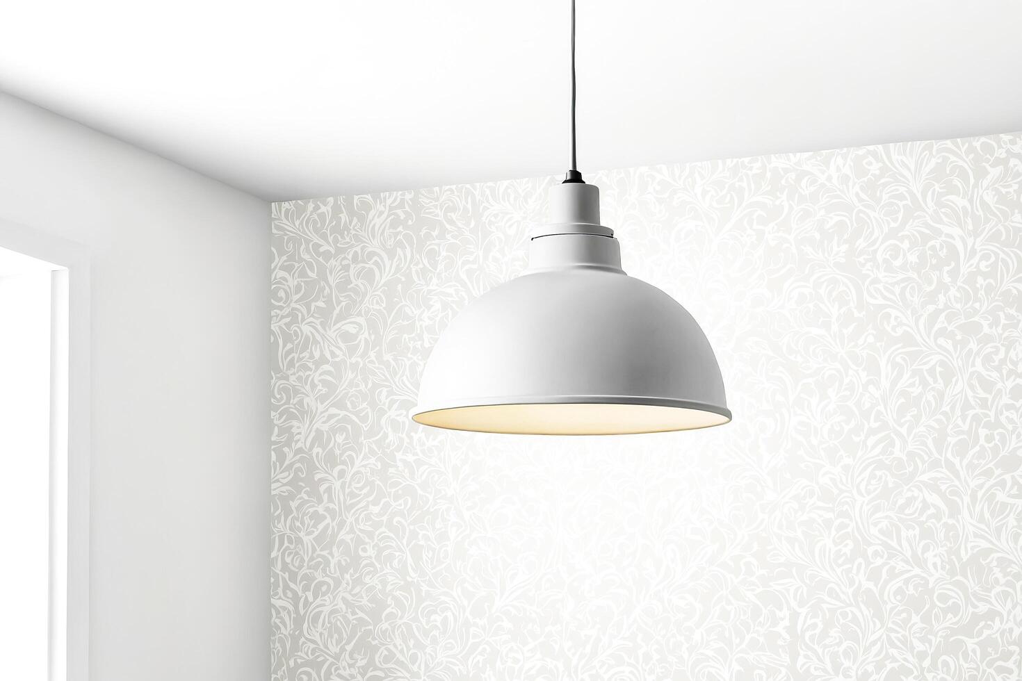 White Pendant Lamp Hanging Over a Floral Wallpaper photo