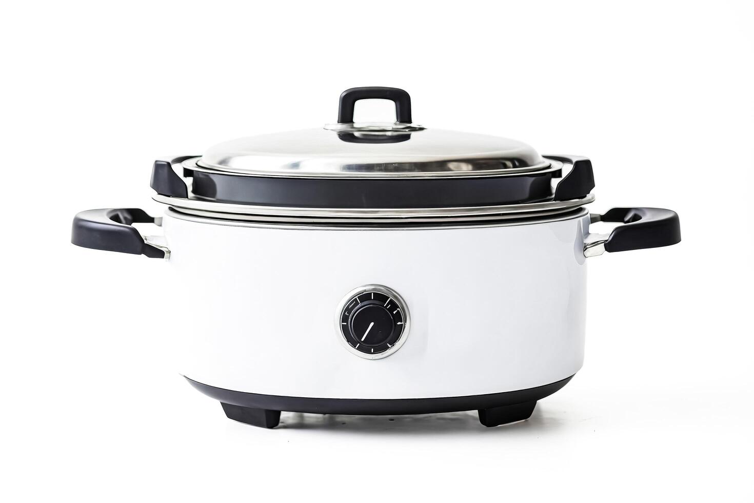 White Electric Slow Cooker with Black Accents photo