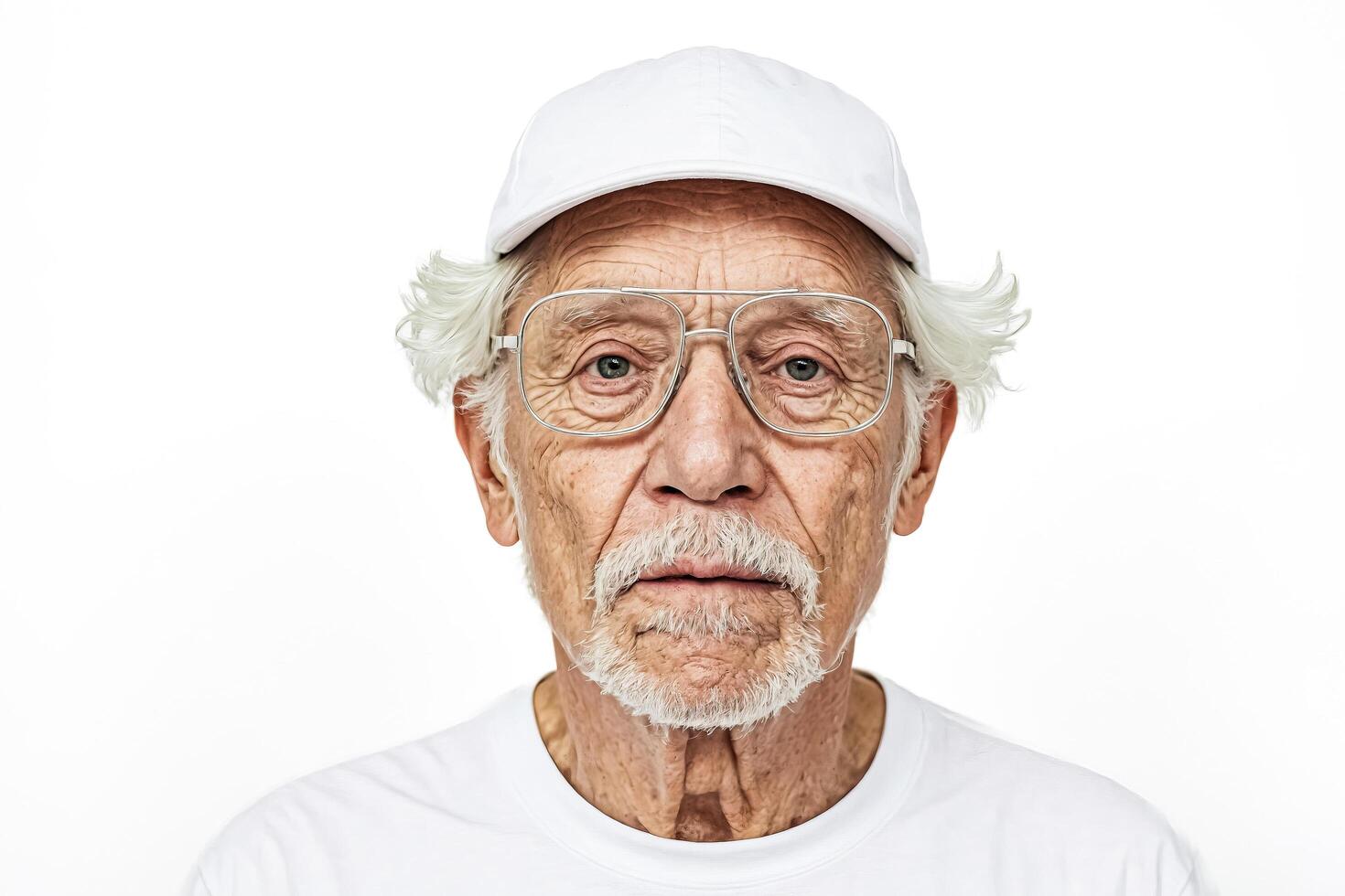 Portrait of a Senior Man with a White Cap and Glasses photo