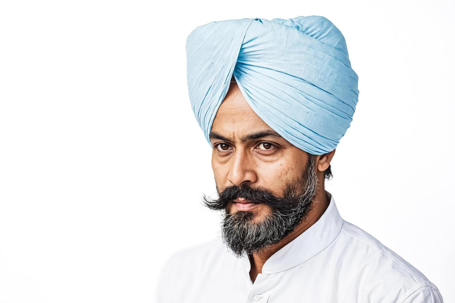 Portrait of a Sikh man with a beard and a blue turban photo