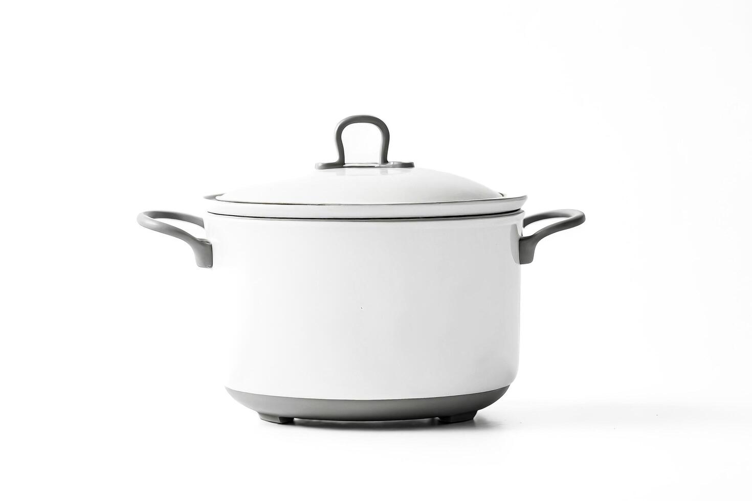 White Ceramic Pot with Grey Lid and Handles photo