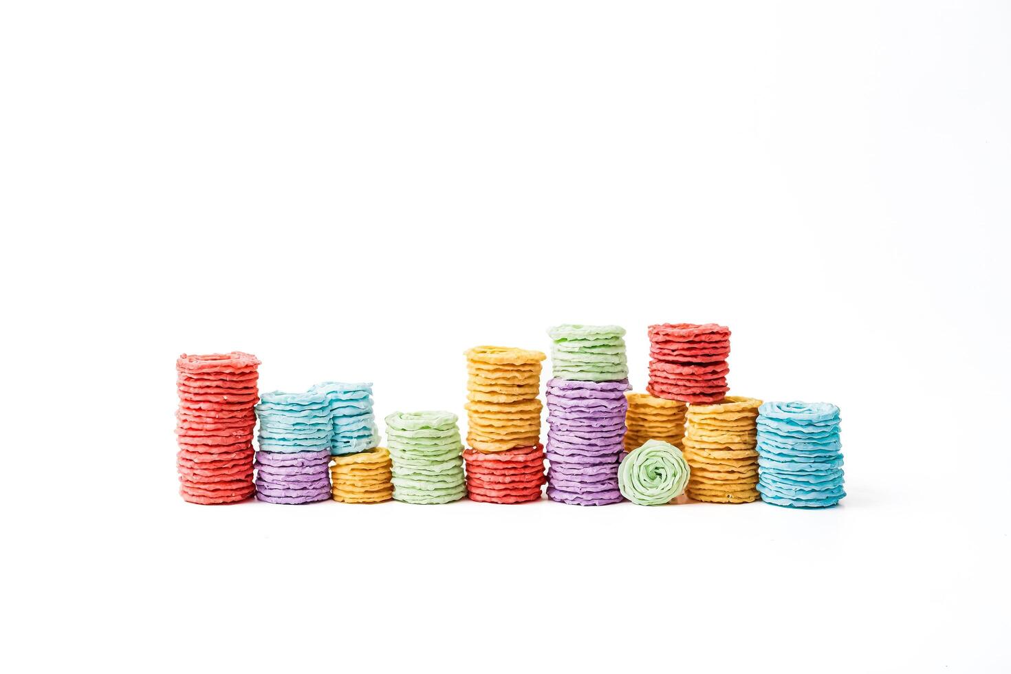 Colorful Stacked Cookies on White Background photo
