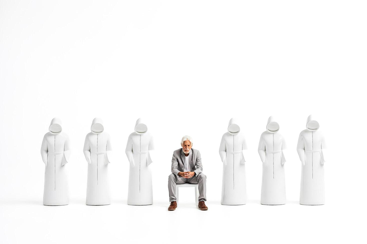 Man in Suit Stands Out From White Figures photo
