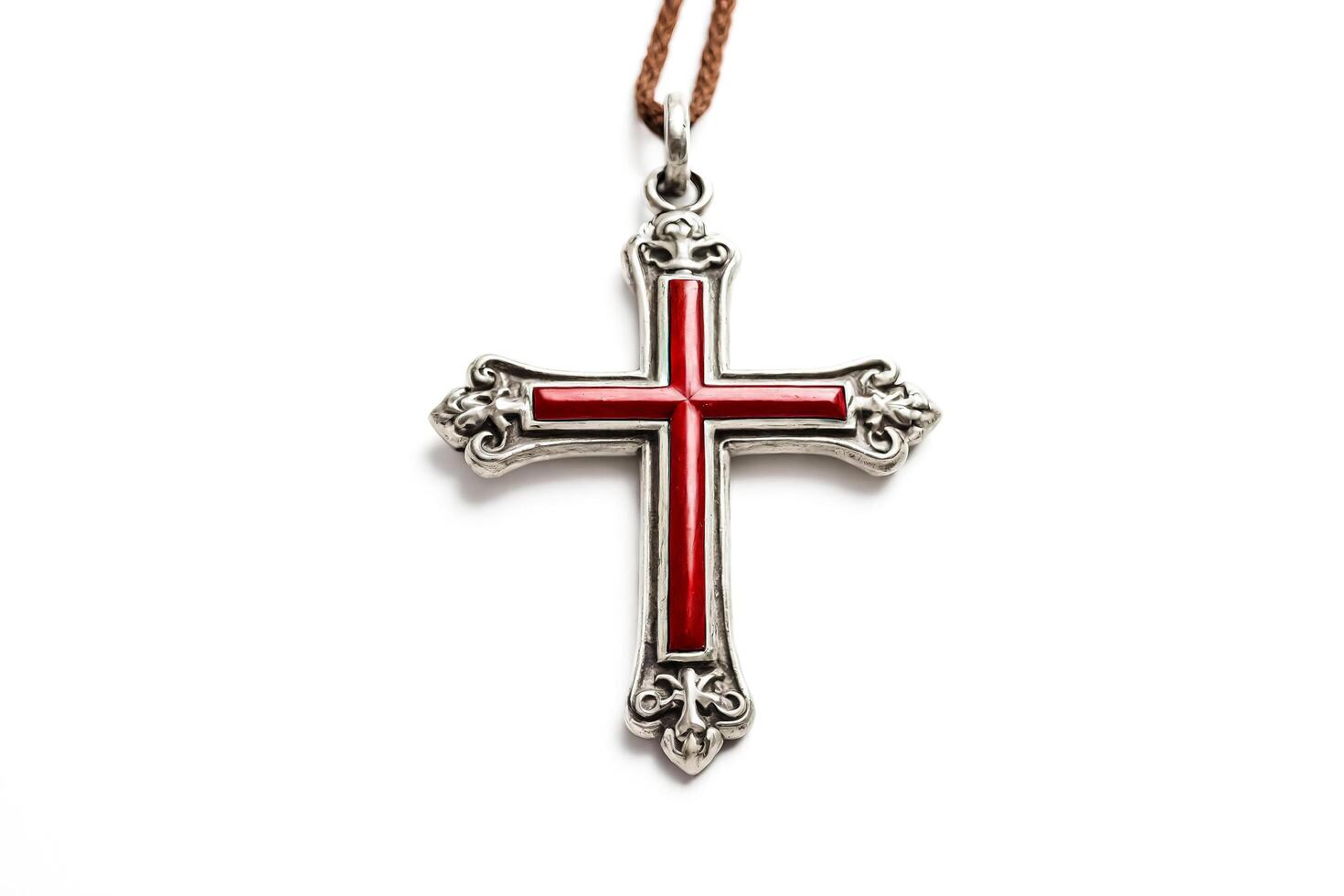 Silver Cross Pendant with Red Center photo
