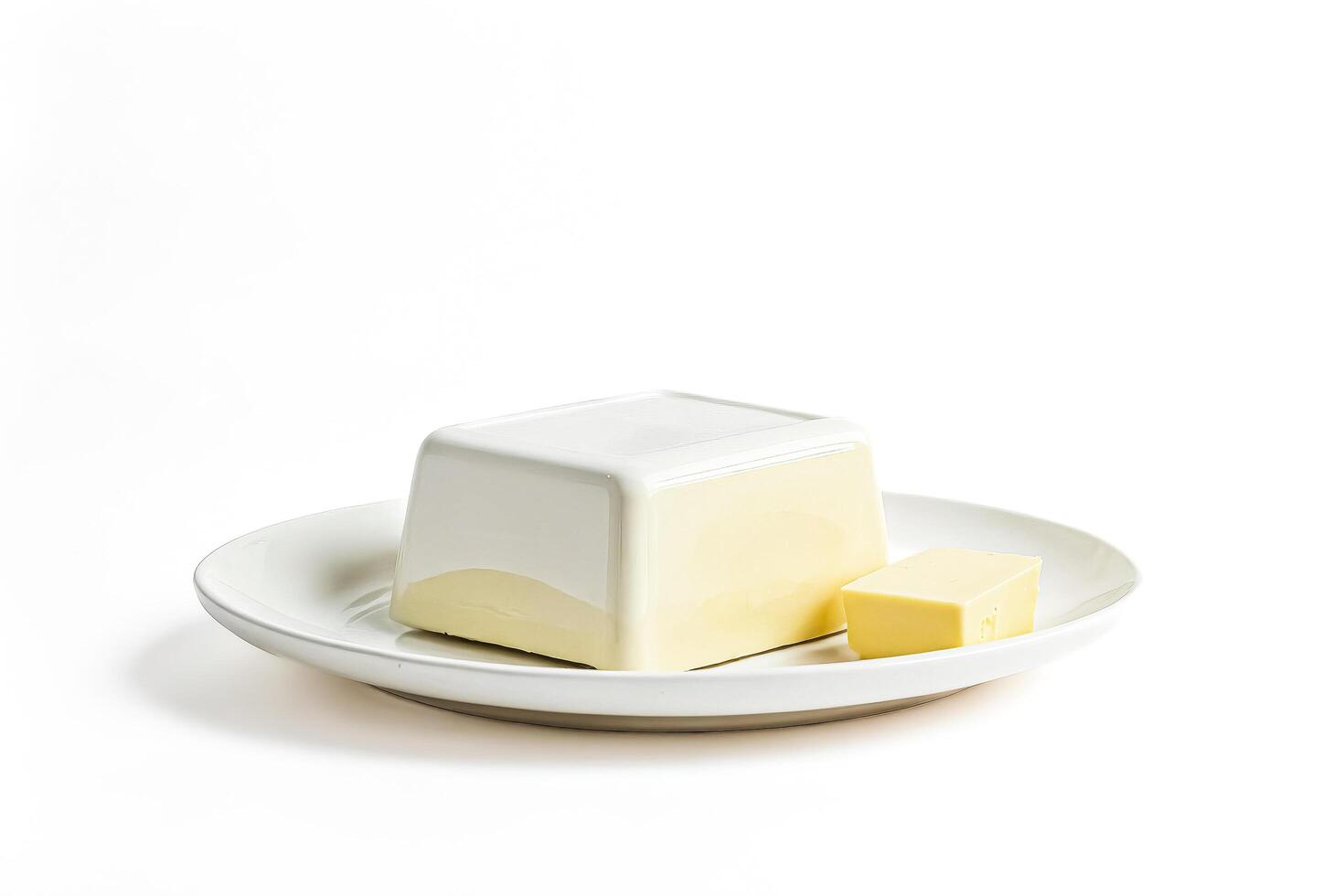 Block of butter on a white plate photo
