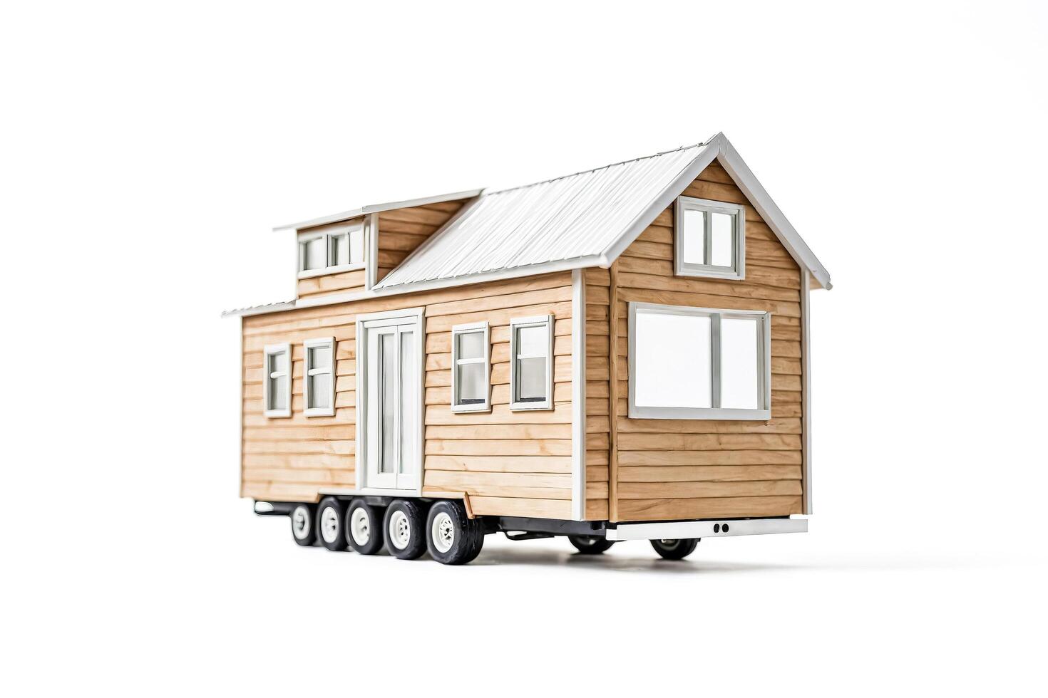 Wooden Tiny House Model on White Background photo