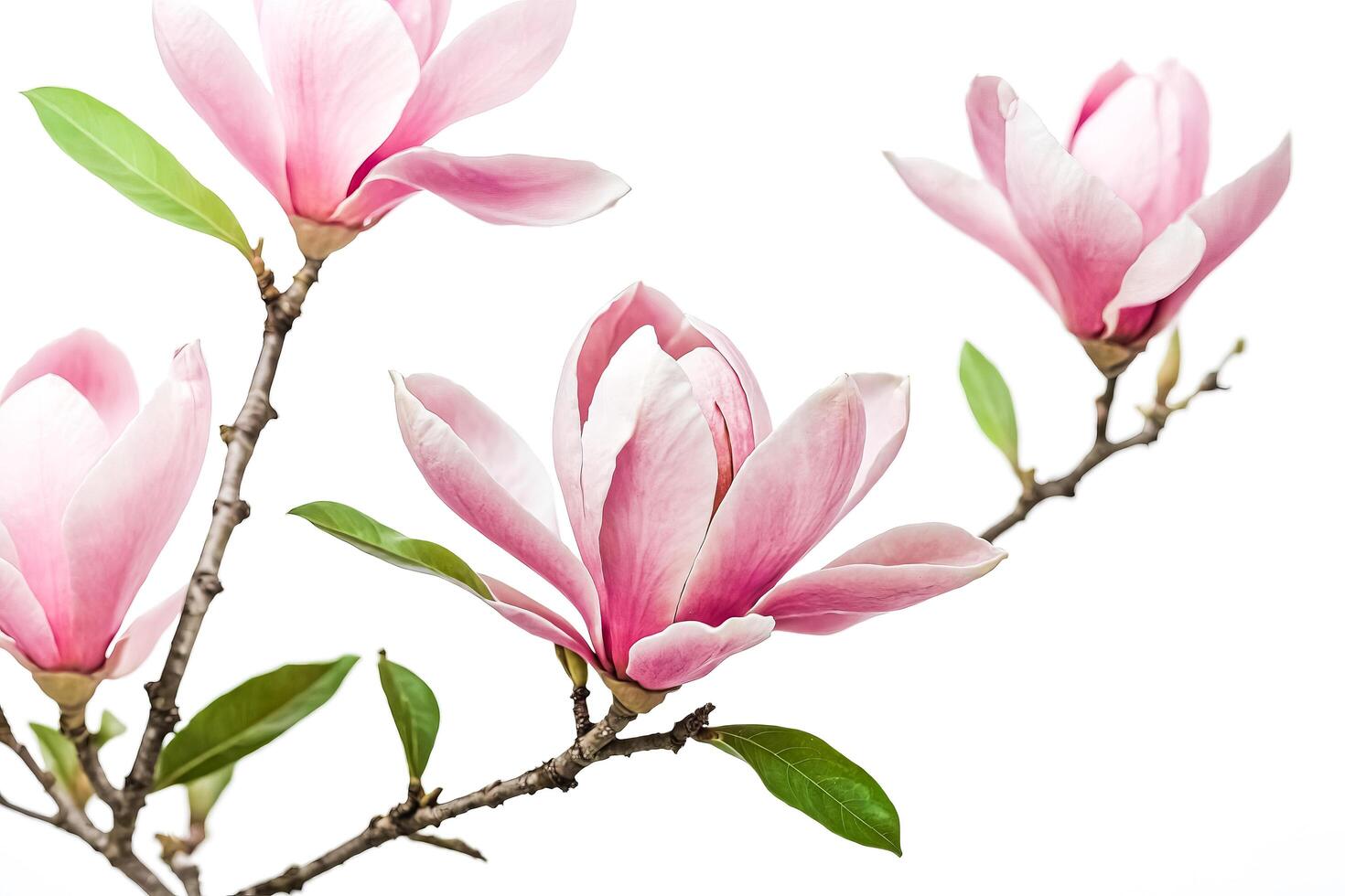 Pink Magnolia Flower Branch Isolated on White Background photo