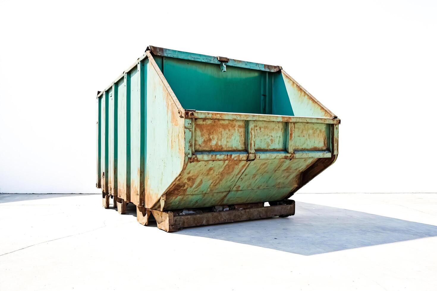 Rusty Green Dumpster on White Background photo