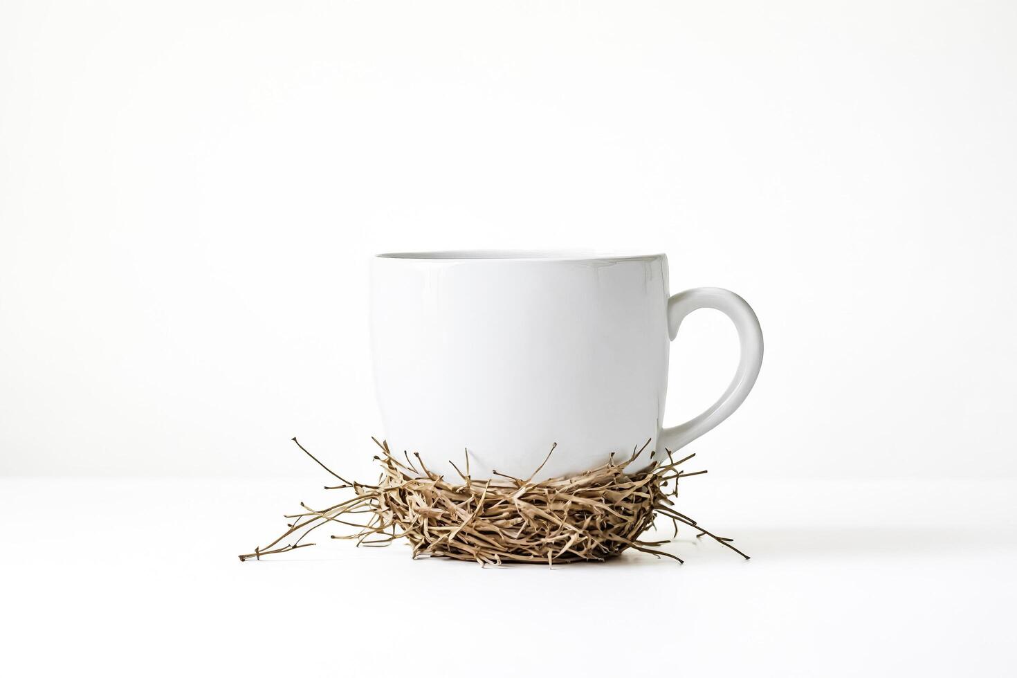 White Mug in Bird Nest photo
