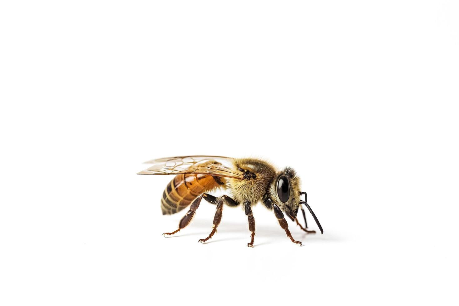 Closeup of a Honeybee on a White Background photo