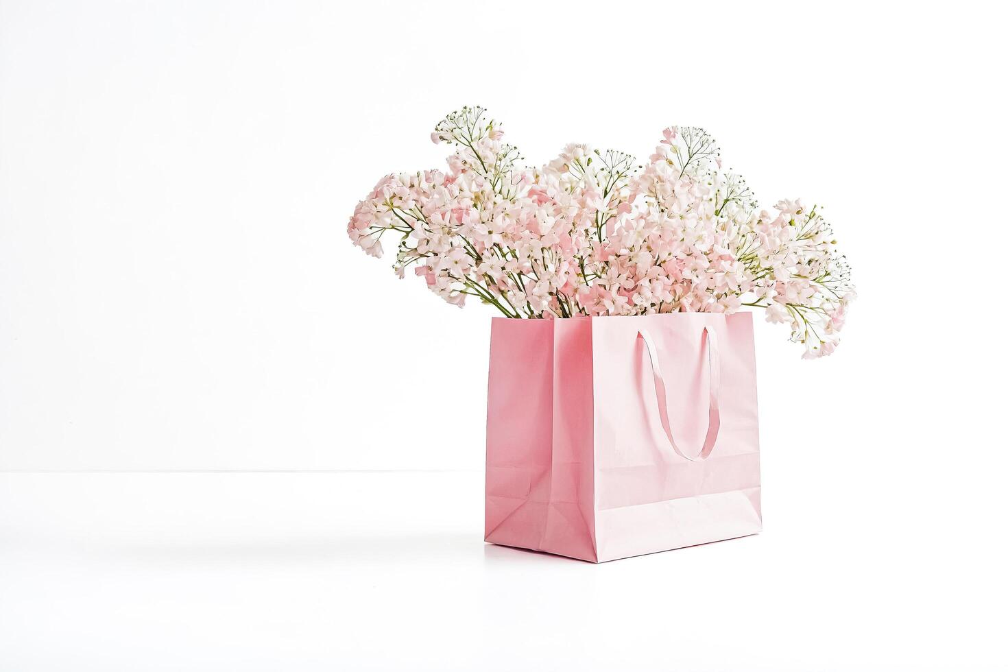 Pink Paper Bag with Flowers photo