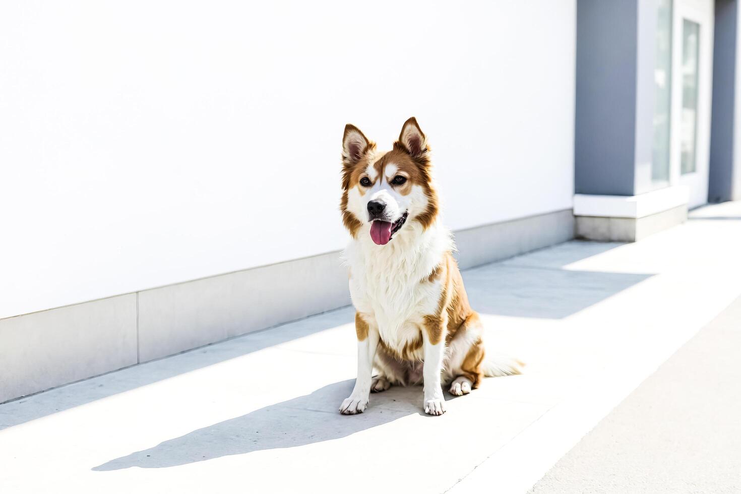 Dog Sitting on a White Surface photo