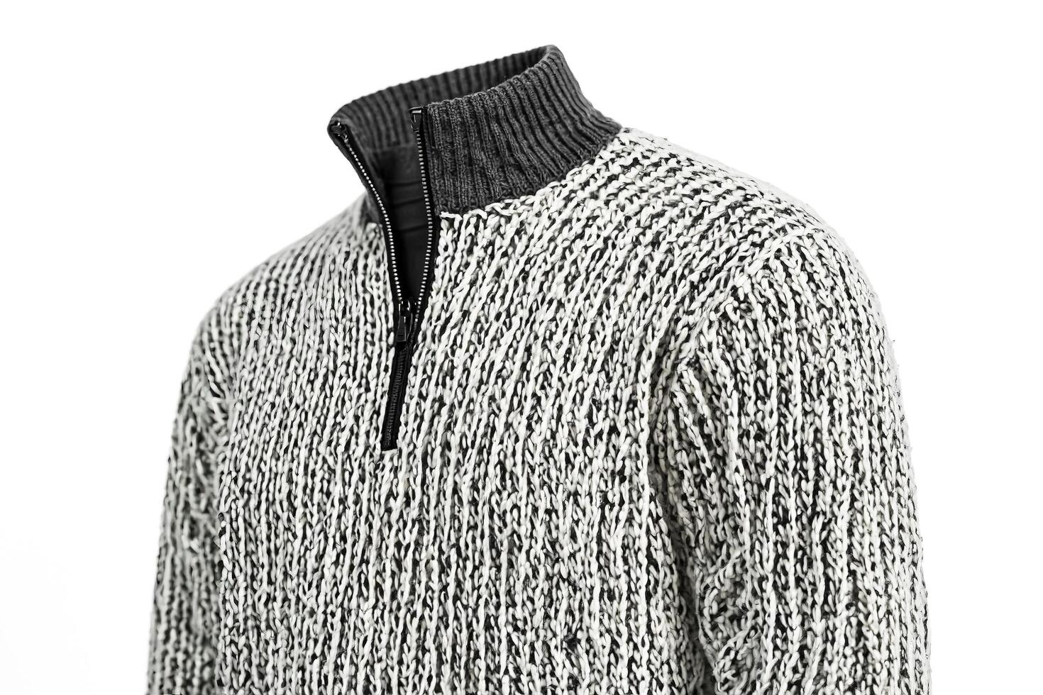 Close up of a knitted sweater with a zipper photo