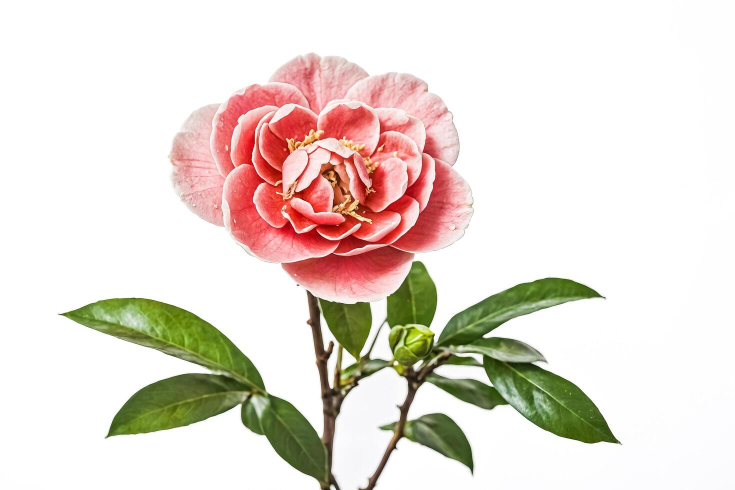 Pink Camellia Flower with Green Leaves photo