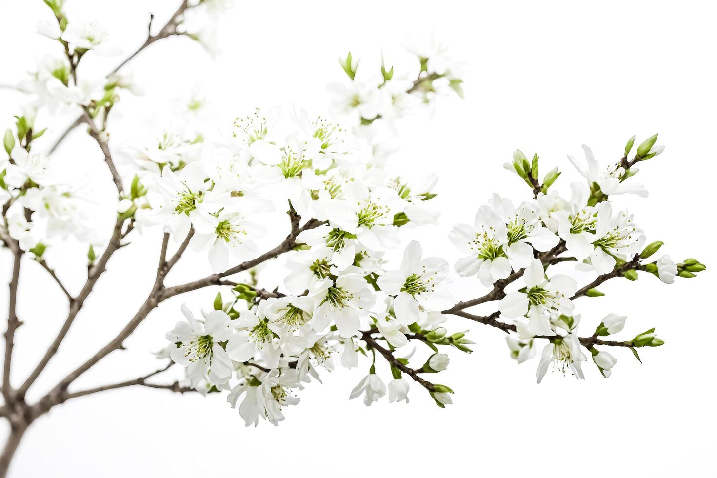White Cherry Blossoms Branch Against White Background photo