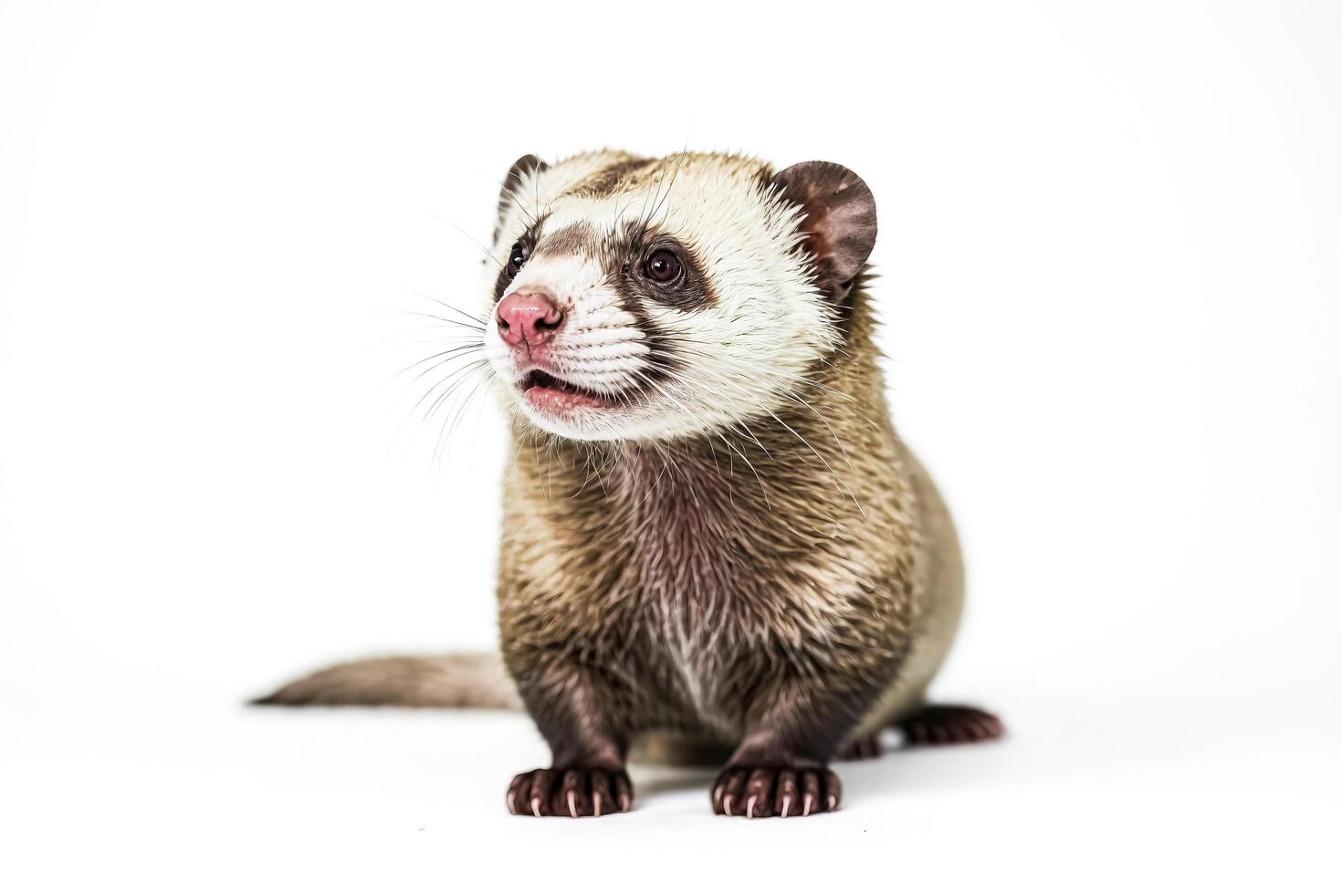 Closeup of a ferret with a white background photo