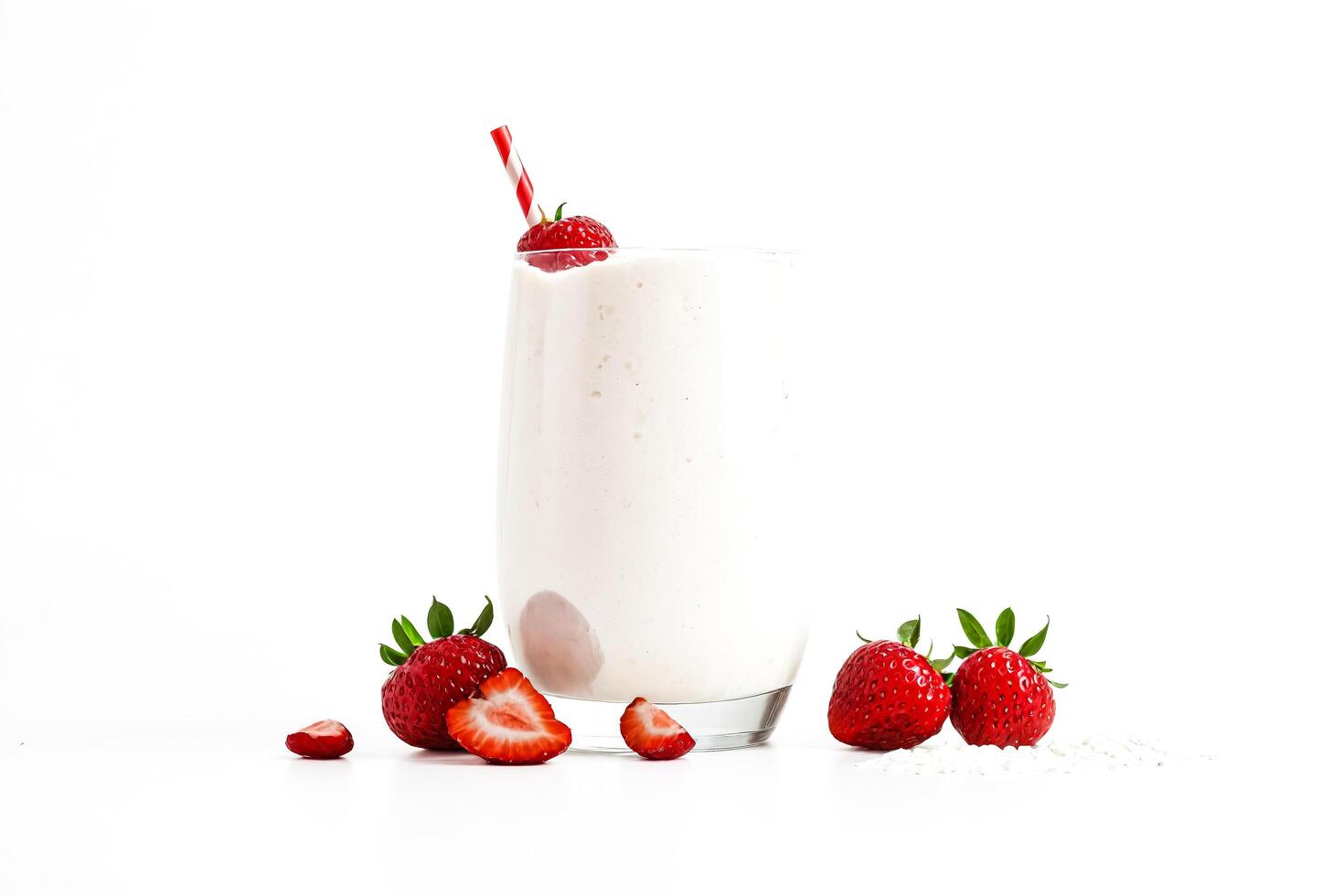 Strawberry Milkshake with Red and White Straw photo
