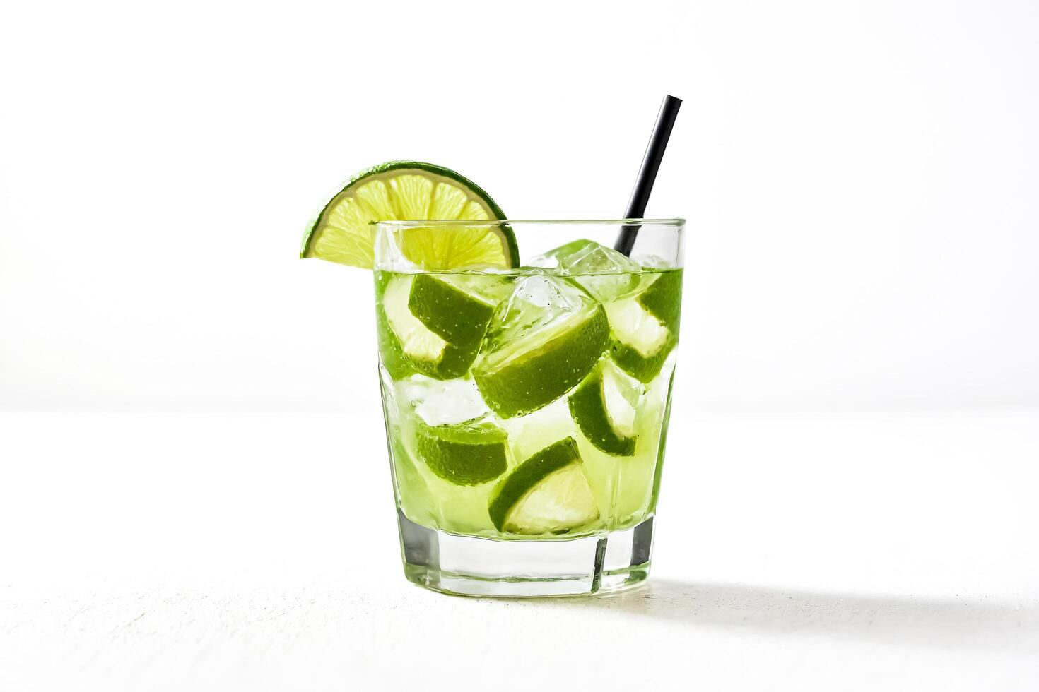 Refreshing Lime Cocktail in a Glass with Ice and a Straw photo