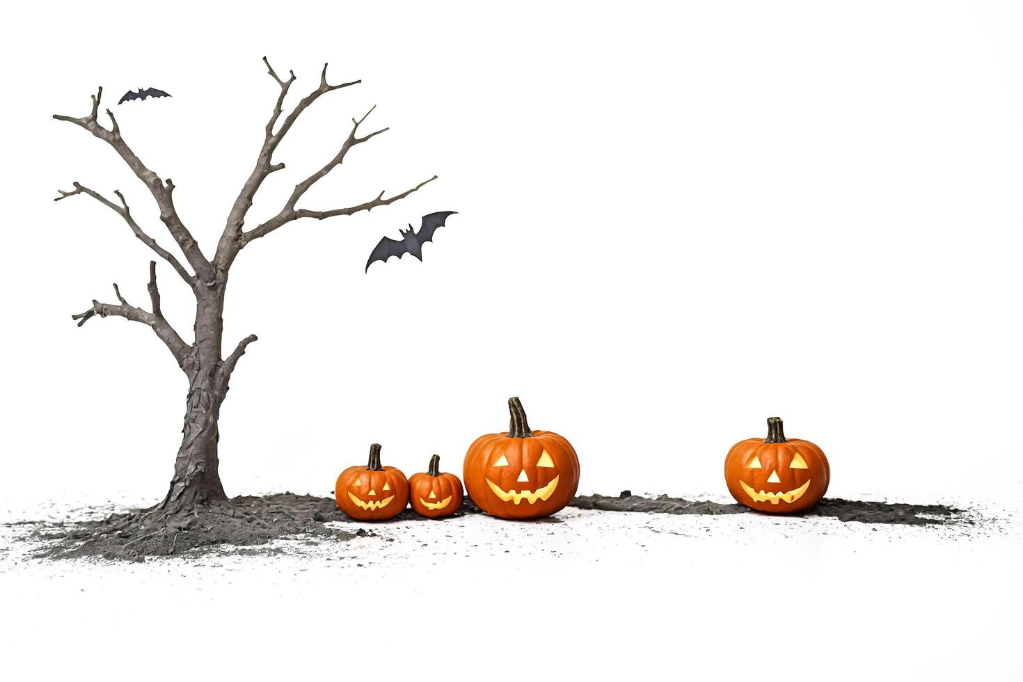 Halloween Jack-o'-Lanterns with a Dead Tree and Bats photo