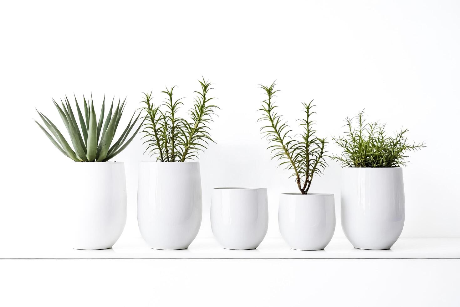 Minimalist Potted Plants on White Shelf photo