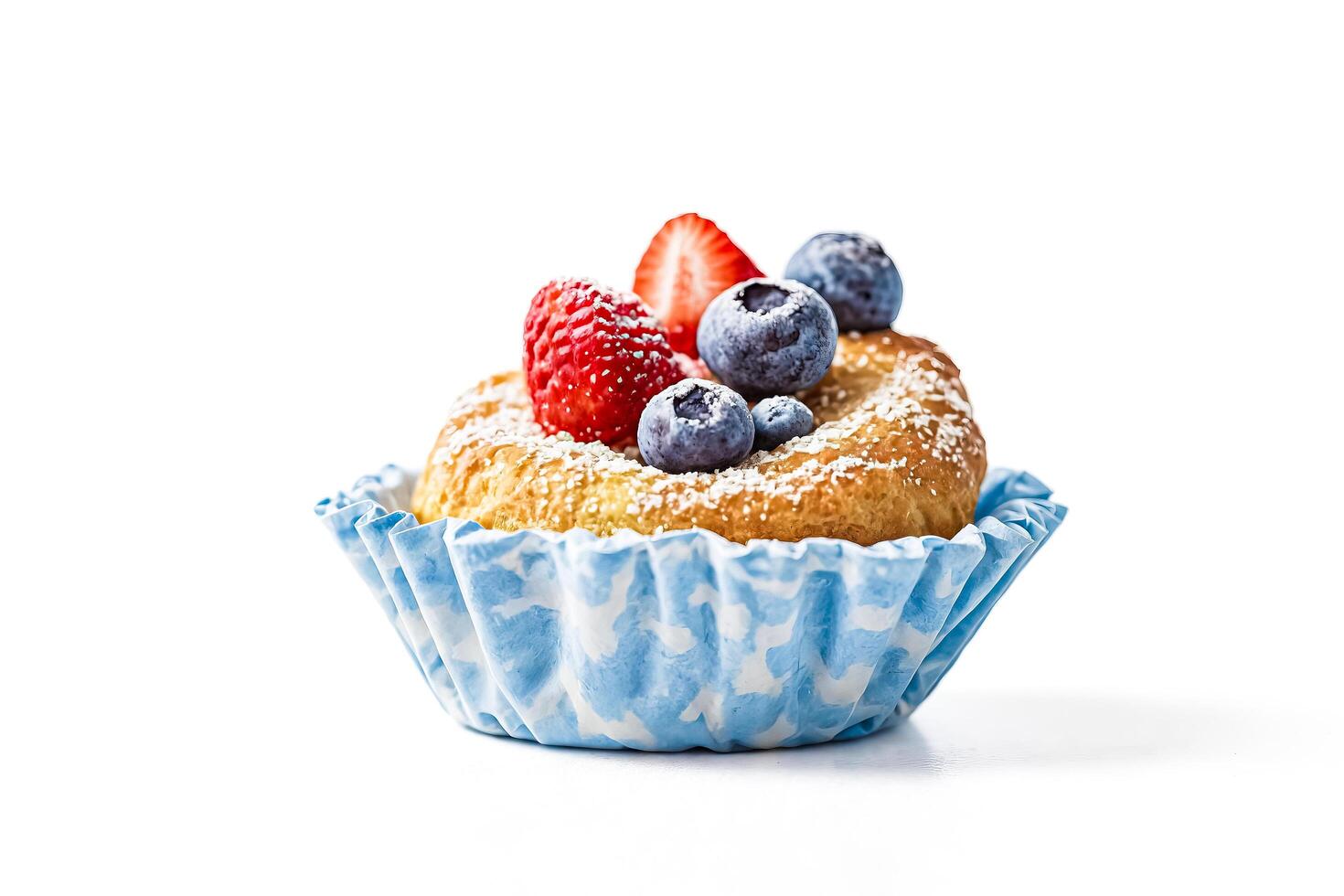 Blueberry and Strawberry  Muffin in Blue Paper Cup photo