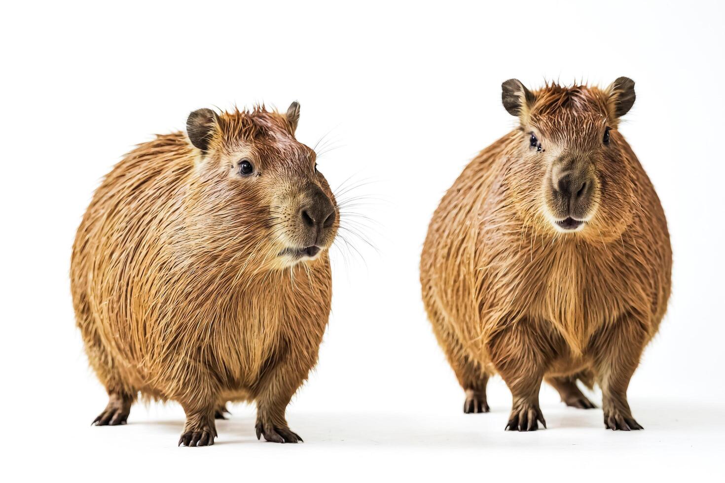 Two Capybaras Standing Side By Side photo