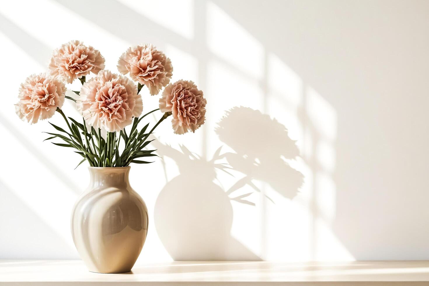 Pink Carnations in a Vase with Sunlight photo