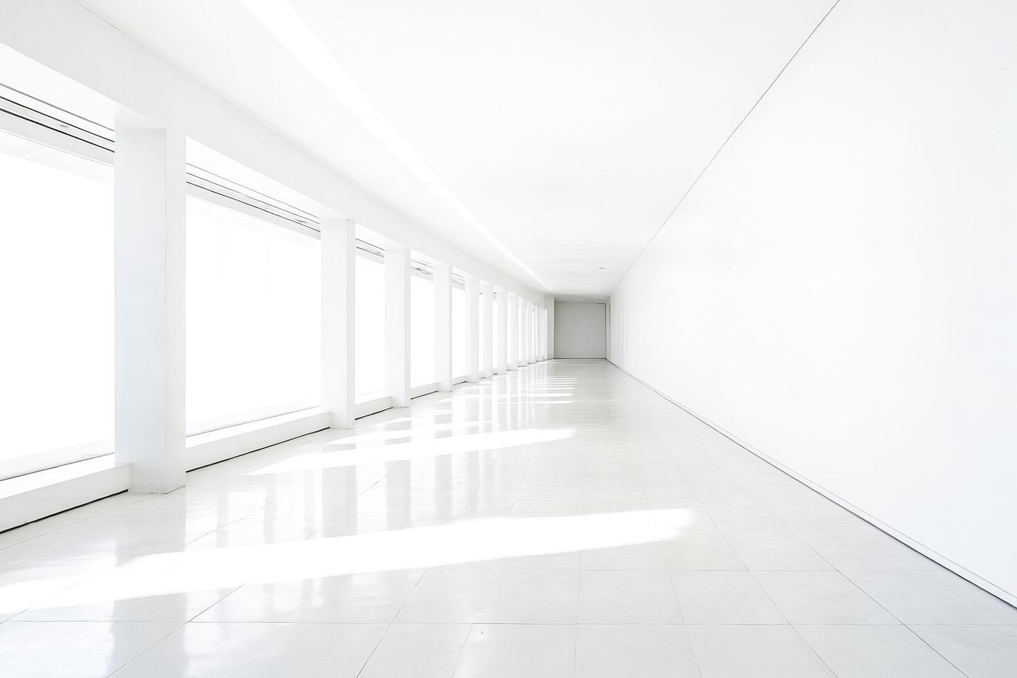 Minimalist White Corridor with Bright Sunlight photo