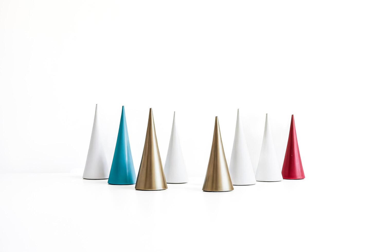 Colorful Cones on White Background photo