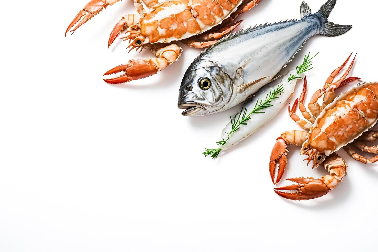 Fresh Seafood Arrangement on White Background photo