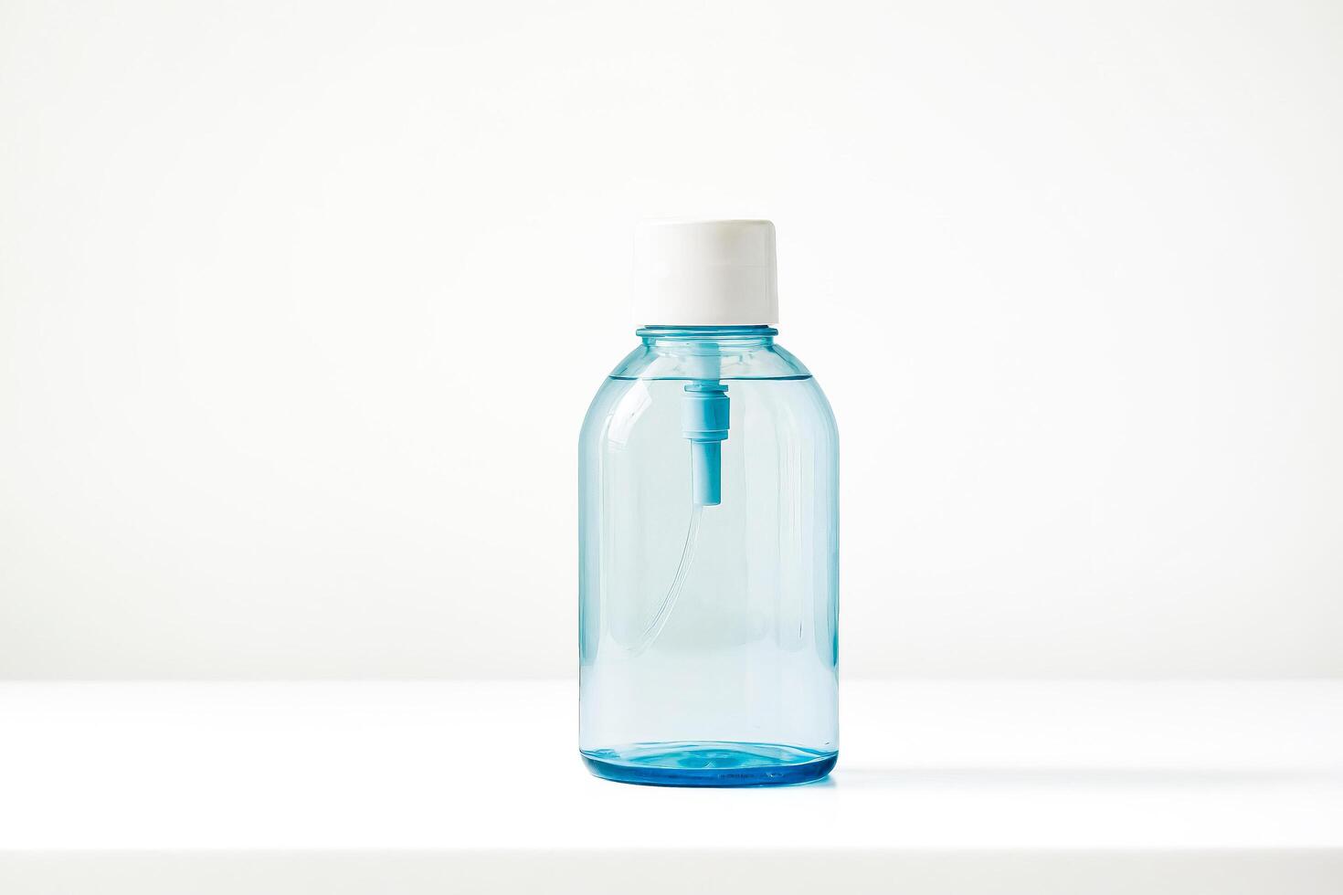 Blue Glass Bottle with White Lid and Pump photo