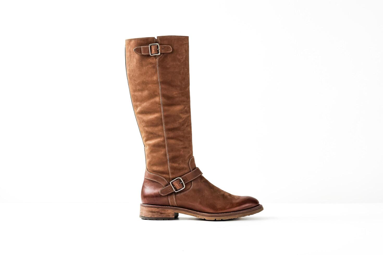 Brown Leather Knee High Boots with Buckle photo