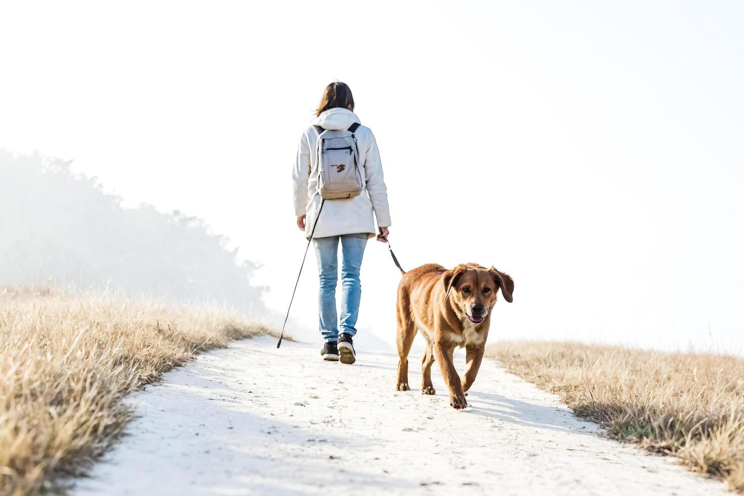 Woman Walking Dog on Path photo