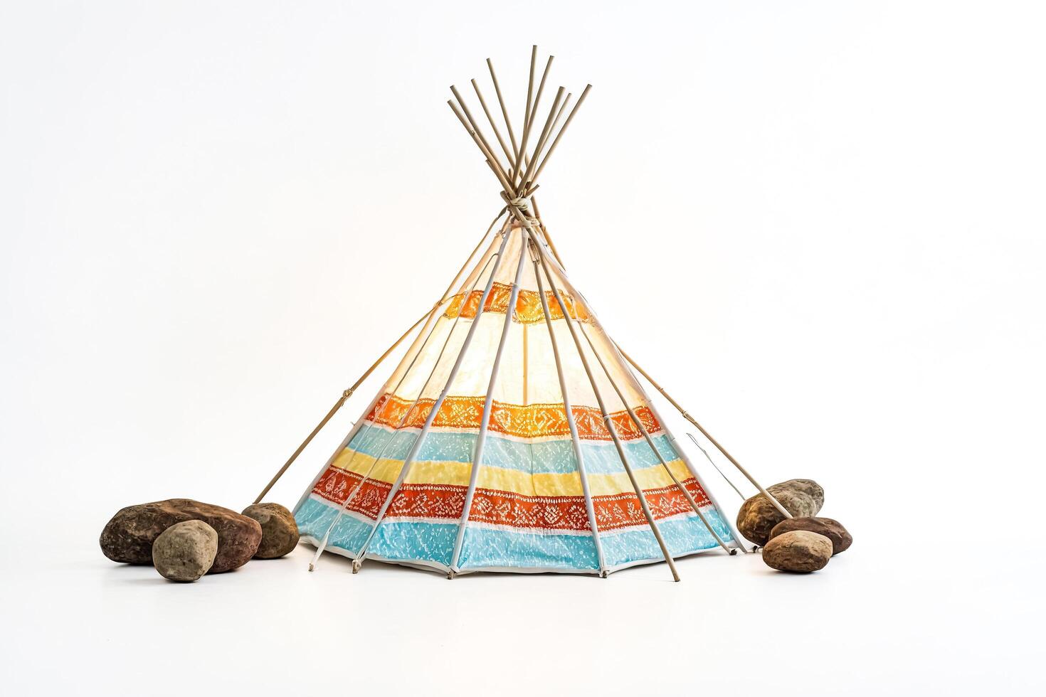 Colorful Teepee Tent With Wooden Poles photo