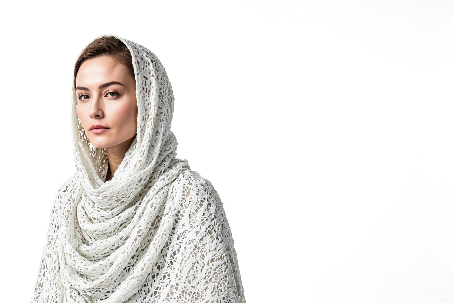 Portrait of a young woman in a white lace scarf photo